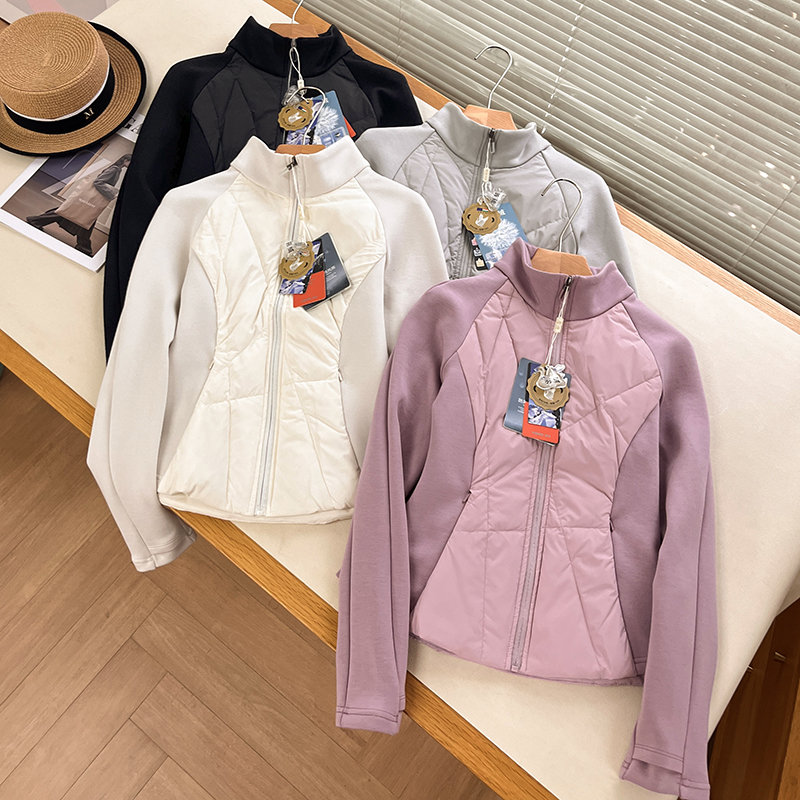 立领防风拉链轻薄羽绒服女秋冬季新款空气层拼接修身外套