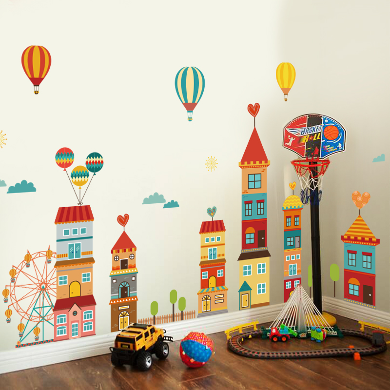 卡通城堡儿童房主题墙贴贴纸教室布置幼儿园墙面装饰贴画走廊创意