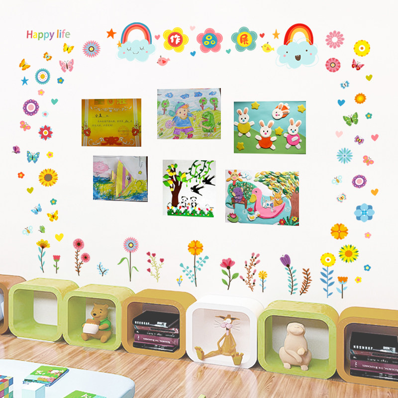 幼儿园主题墙装饰作品展墙贴纸布置材料自粘墙贴班级文化墙贴教室