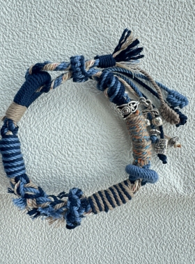 diy藏式手工编织手绳多彩棉线混编搭配银饰节日礼物一物一拍现货