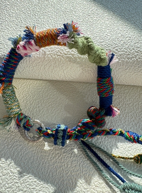 diy藏式手搓棉线银饰纯手工编织手绳手工制品节日礼物一物一拍