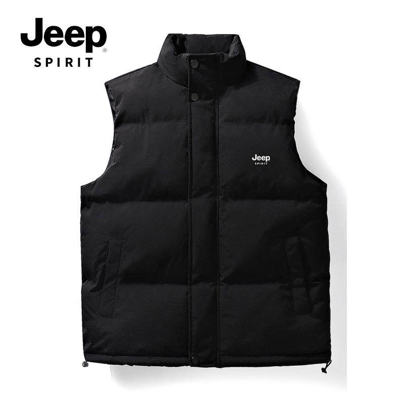 JEEP SPIRIT立领羽绒棉衣马甲秋冬纯色简约潮牌工装无袖袄子外套