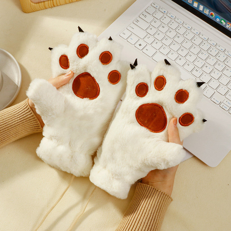 소녀를위한 고양이 발톱 곰 발 장갑 겨울 학생 겨울 ??봉제 두꺼운 전체 손가락 인터넷 연예인 귀여운 봉제 방한 및 따뜻한 어린이