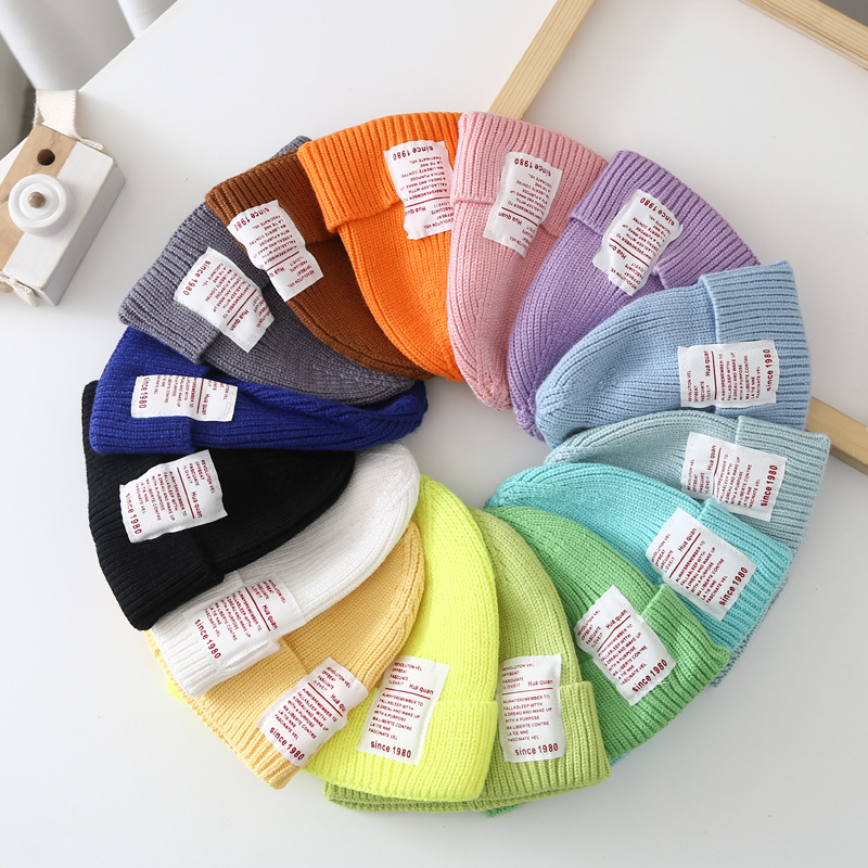 秋冬宝宝帽子韩版时尚儿童保暖毛线帽男女童糖果色潮流针织套头帽