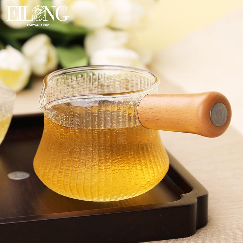 宜龙功夫茶具配件加厚耐热玻璃贝纹侧把公道杯茶海煮茶分茶器