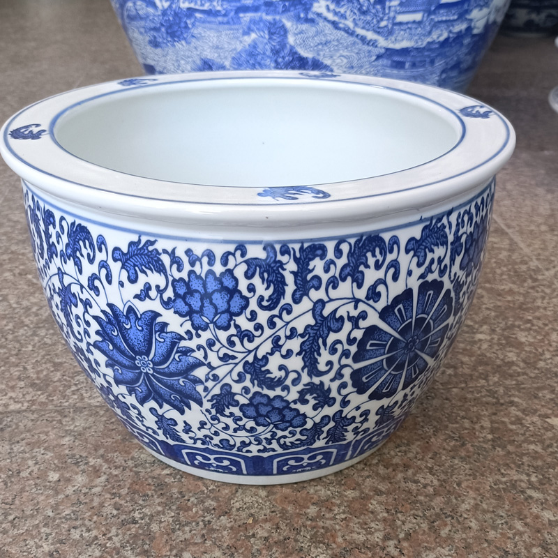 景德镇陶瓷鱼缸手绘青花瓷