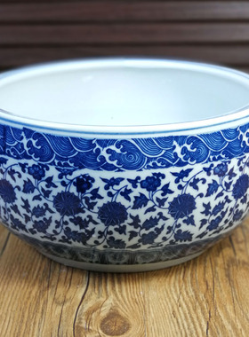 聚宝盆青花瓷器碗莲水培绿萝鱼缸