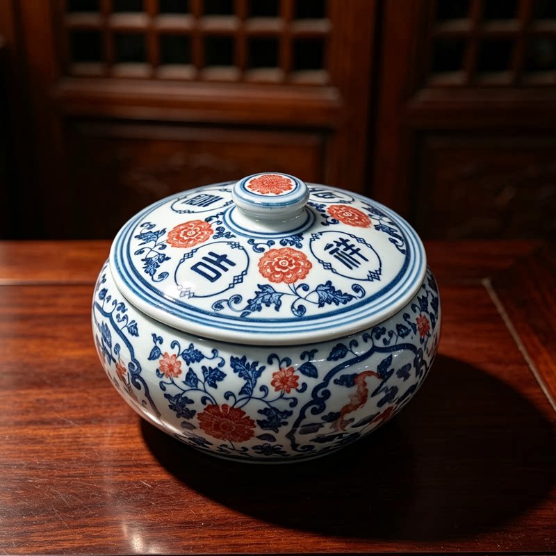 陶瓷储物罐有盖青花瓷茶叶干粮调味缸密封可装热猪油景德镇釉下彩