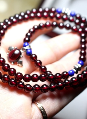 天然酒红石榴石手链女士款水晶手串本命年红绳情人节闺蜜礼物