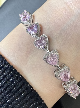 轻奢风重工镶嵌爱心形人工锆石手链时尚高级感手环配饰超闪送女友
