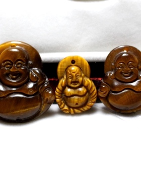 天然虎睛石弥勒佛公吊坠亲子款黄虎眼笑佛大肚佛儿童男女平安挂件