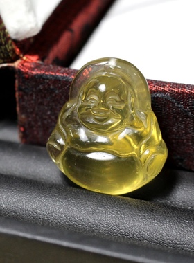 2025转运吉祥物天然巴西黄水晶弥勒佛吊坠双面笑佛项链男女礼物