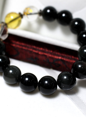 天然黑曜石手链男女款三合生肖手串男款2025年生肖狗转运手链礼物