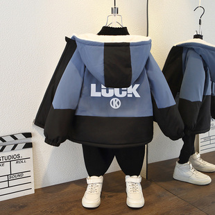 男童韩版加绒外套秋冬款2026新款女童冬季加厚儿童潮帅气时髦棉服