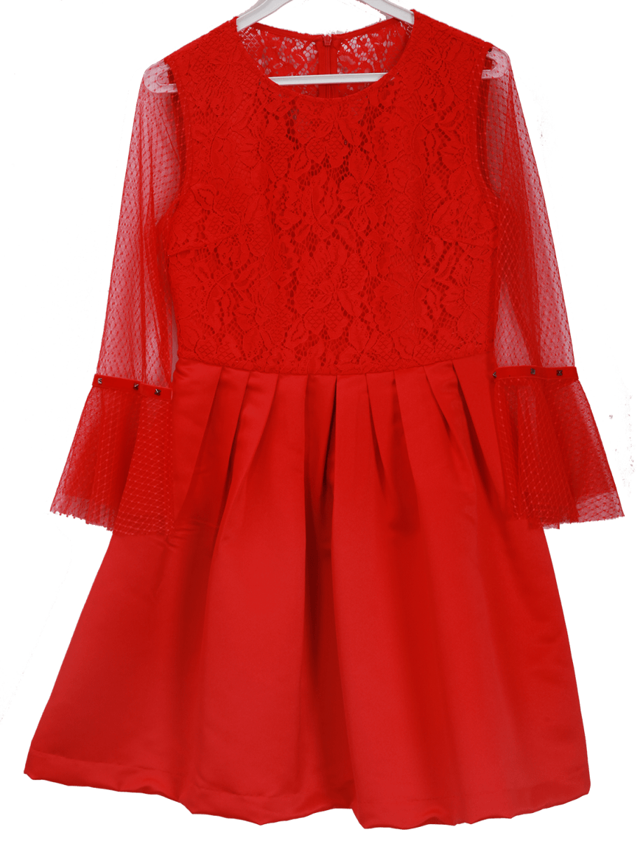 朵以专柜正品2020 秋季连衣裙蕾丝拼接镂空袖礼服裙33dq822008