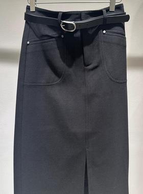 朵以2024冬季新款百搭时尚高级感前开叉半身裙直筒裙女39DD633023