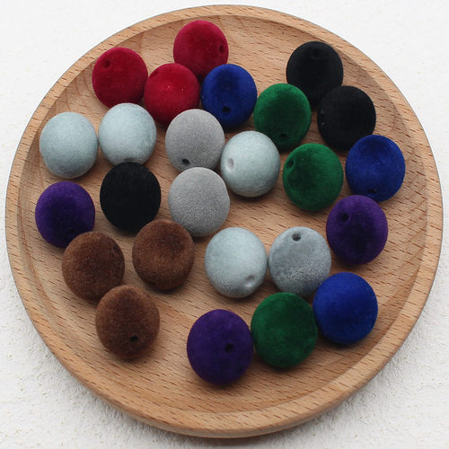 16mm亚克力深色植绒直孔珠