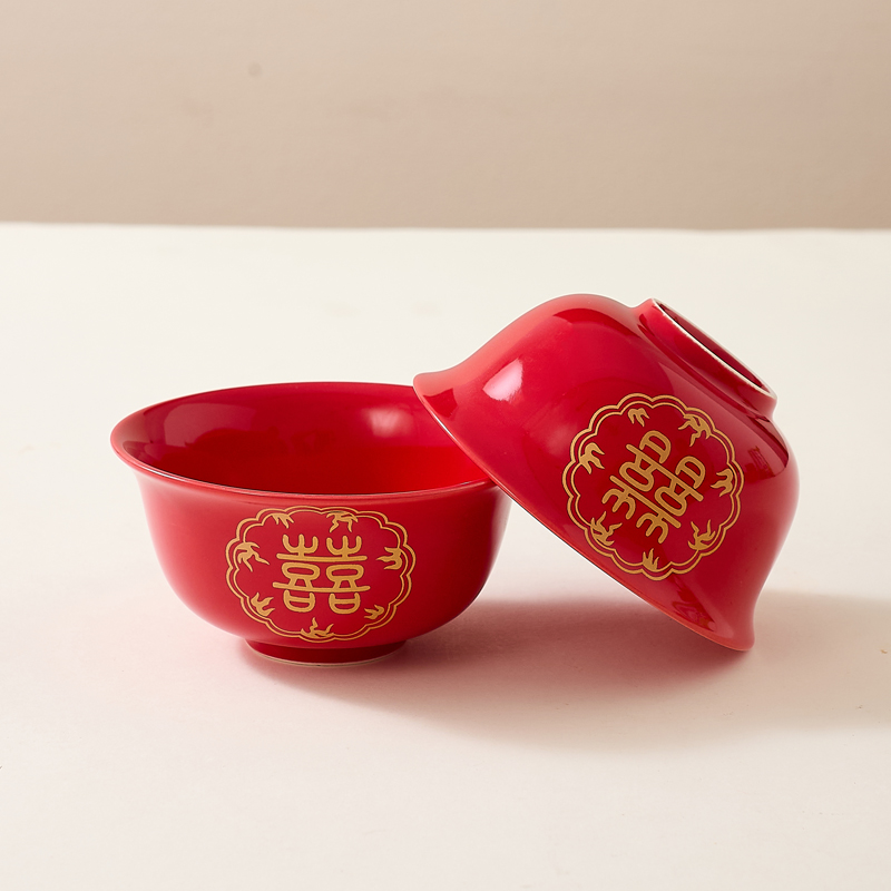高颜值红碗家用小碗陶瓷红色喜碗