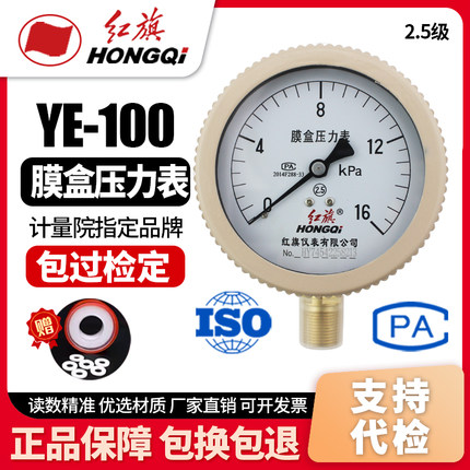 厂家直销 红旗牌仪表 膜盒表 千帕表 YE-100 天然气 燃气压力表