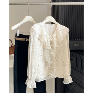 法式气质荷叶边波点雪纺衬衫女春季2026年新款设计感小众长袖上衣