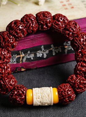 大金刚菩提子手串男佛珠藏式包浆红皮成品配饰文玩精品盘玩手持