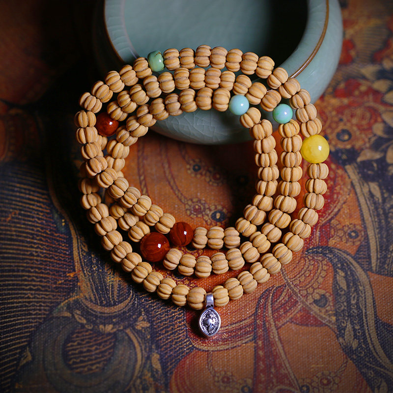 五福菩提子手串男女手链108颗佛珠项链天然蜜蜡配饰藏式文玩