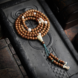 陈籽虎皮星月菩提子手串108颗项链盘玩老料猛犸象牙配饰文玩佛珠