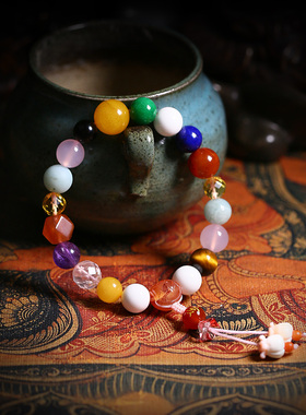 天然多宝手串女手持念珠 十二生肖转运珠南红手炼藏式佛珠挂件