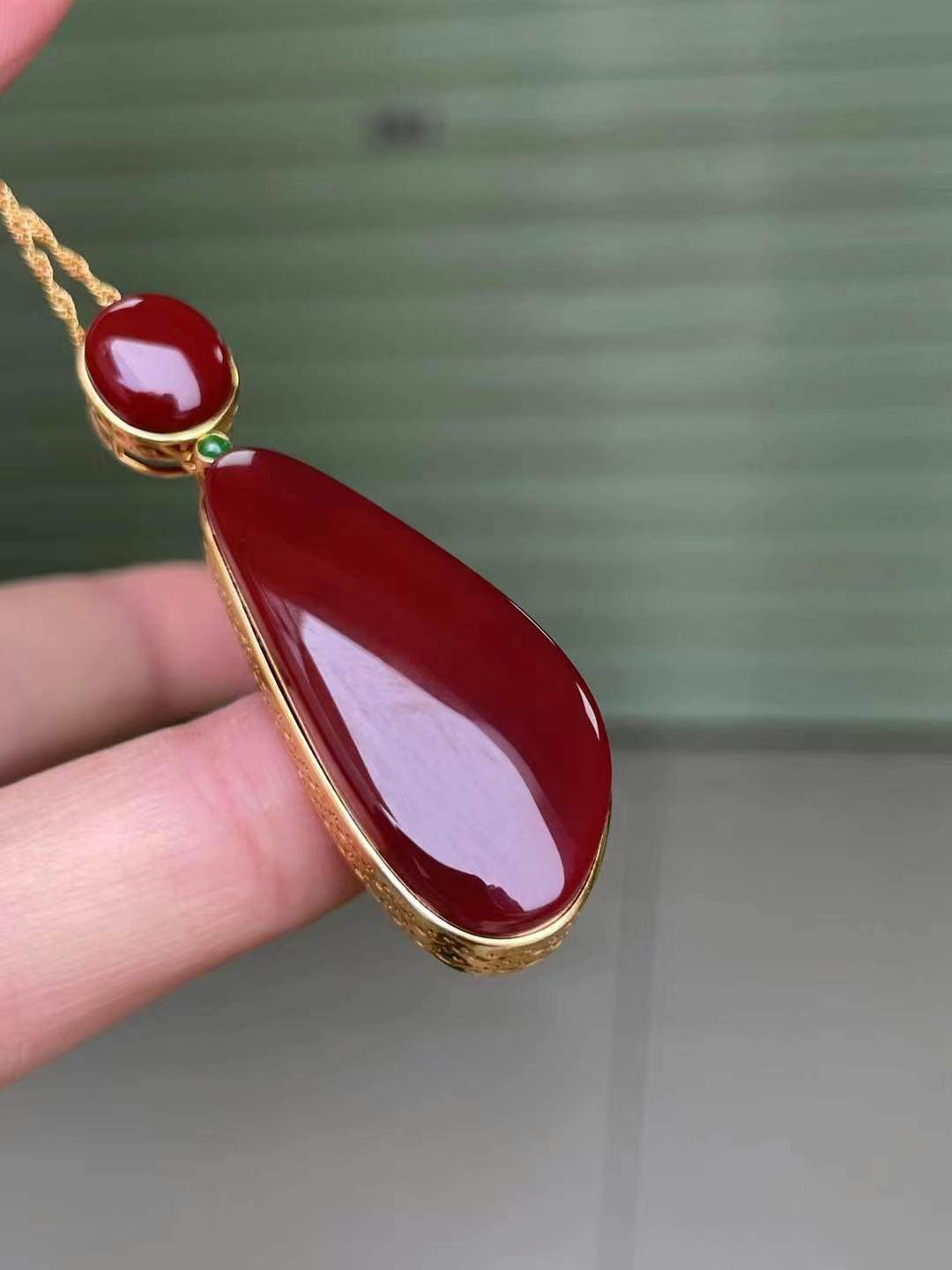 南红玛瑙吊坠戒指套装18k金镶嵌吊坠戒指