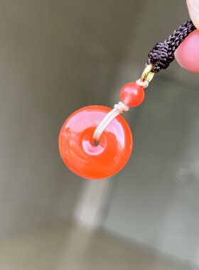天然南红玛瑙原矿冰飘花平安扣吊坠挂件项链男女款平安扣保山辣椒