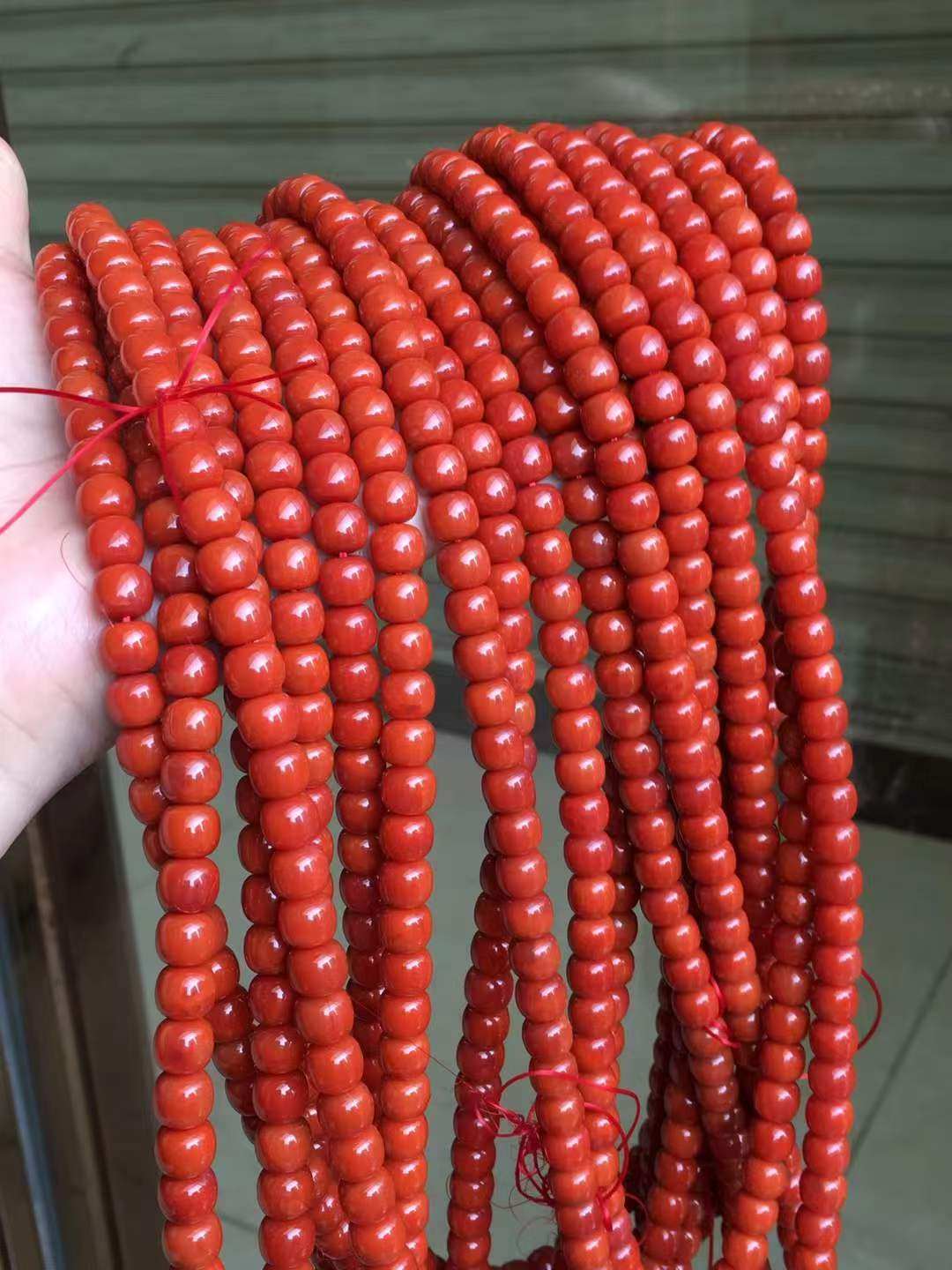 南红玛瑙佛珠手串瓦西料柿子红佛珠满色满肉雕刻手串