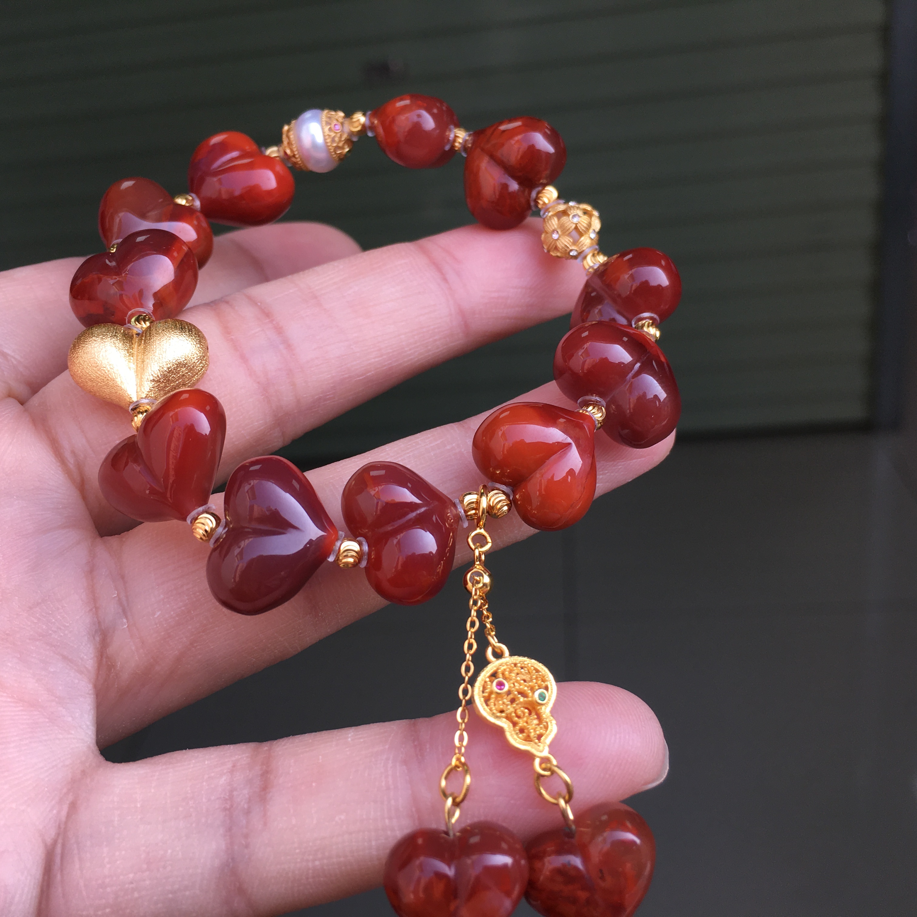 南红玛瑙手串手链瓦西料柿子红佛珠满色满肉雕刻福屁桃手串