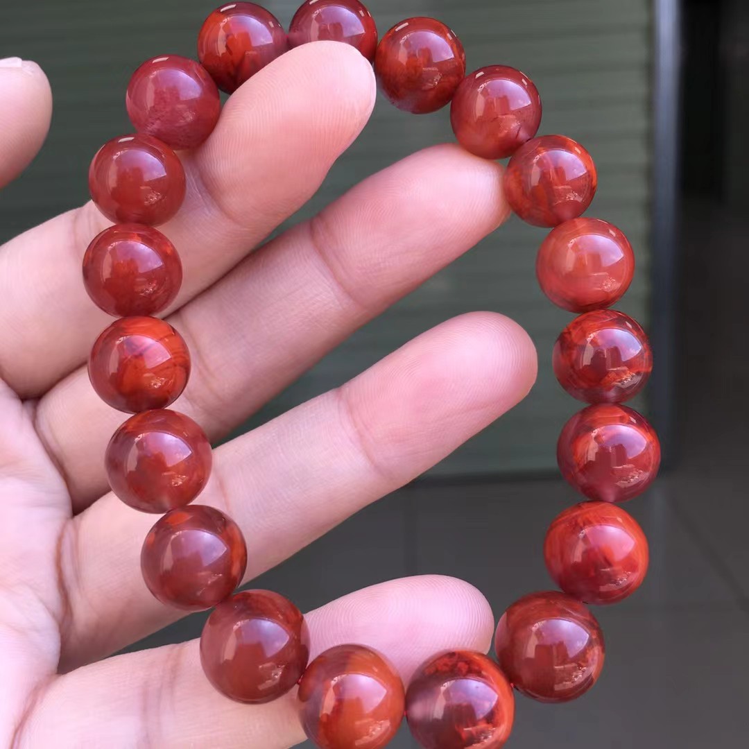 南红玛瑙天然南红玛瑙手串手链女款毛衣链吊坠柿子红老型火焰纹