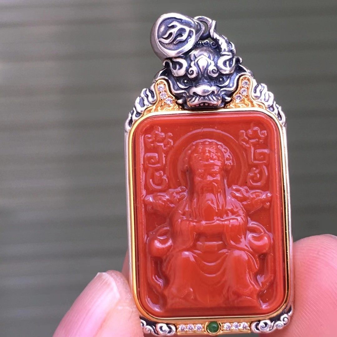 南红玛瑙吊坠戒指套装18k金镶嵌吊坠戒指