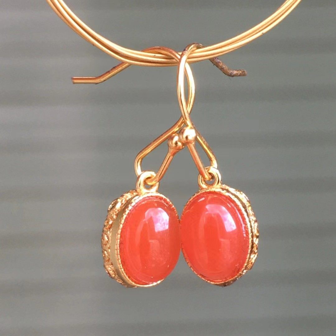 南红玛瑙吊坠柿子红吊坠18k金镶嵌吊坠