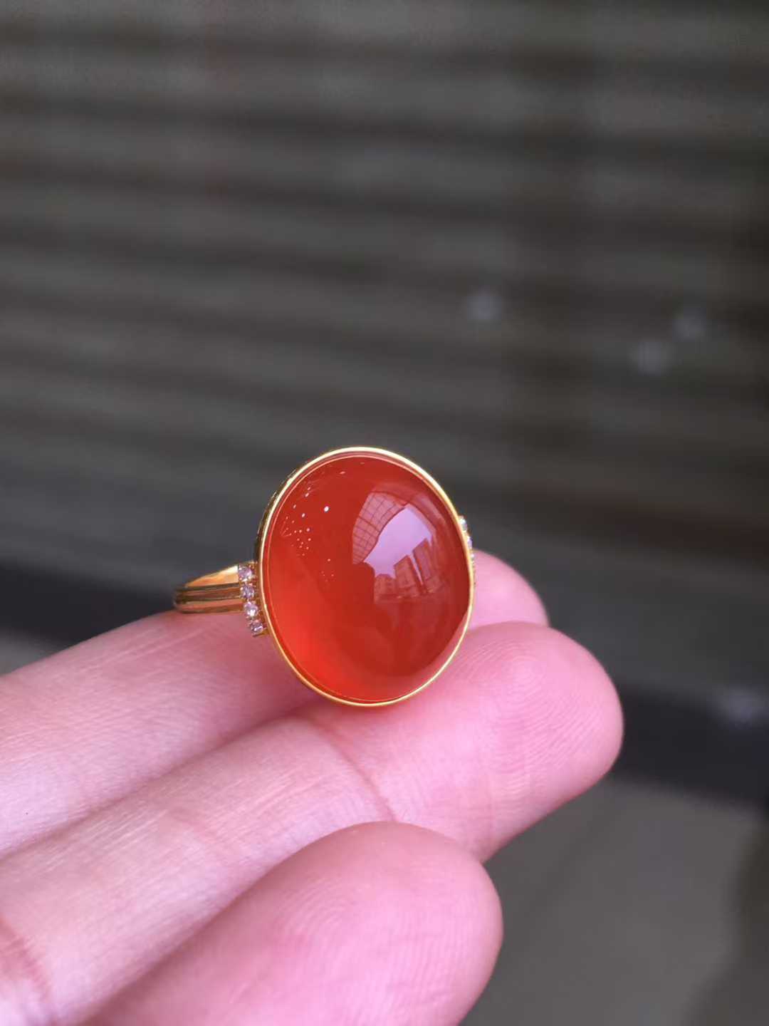 南红玛瑙戒指瓦西料柿子红戒圈指环