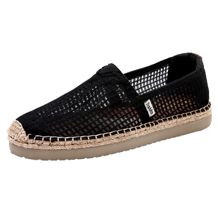 Tt&Mm/汤姆斯男鞋夏季网眼透气网面鞋懒人布鞋镂空黑色草编渔夫鞋