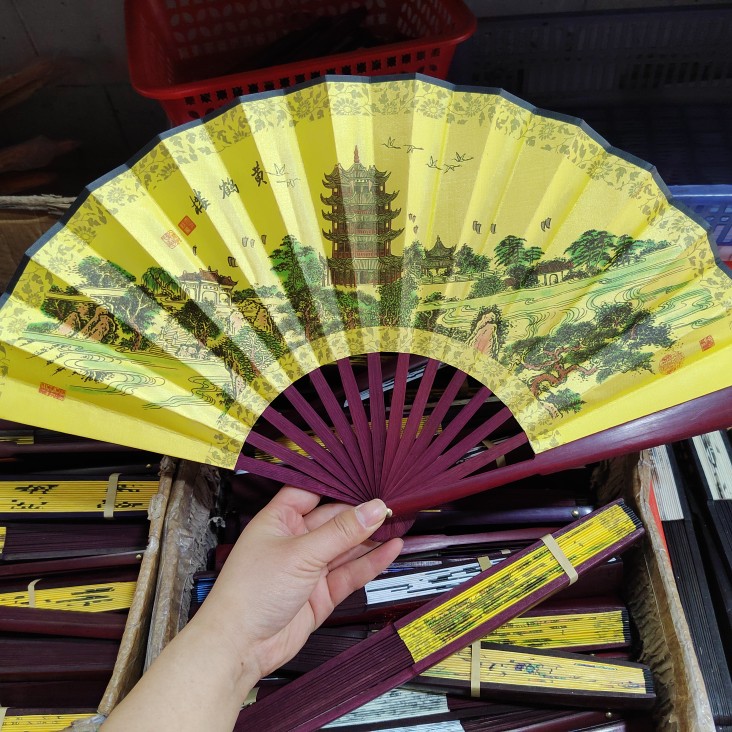黄鹤楼扇子古风折叠扇武汉风景古装学生8寸绢布面撕不烂双面折扇