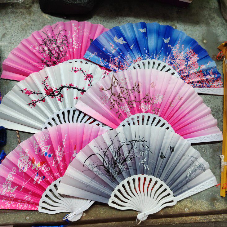 女扇塑料梅花跳舞扇兰花草折叠扇学生舞蹈扇活动折扇夏季清凉扇