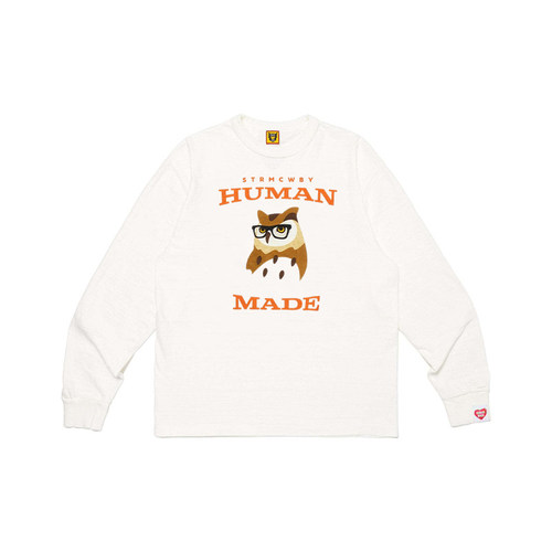 HUMAN MADE SS26 秋冬 字母卡通猫头鹰图案印花长袖T恤 男女同款