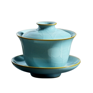 茶学堂盖碗哥窑水蓝天青陶瓷泡茶碗防烫开片可养景德镇功夫茶具