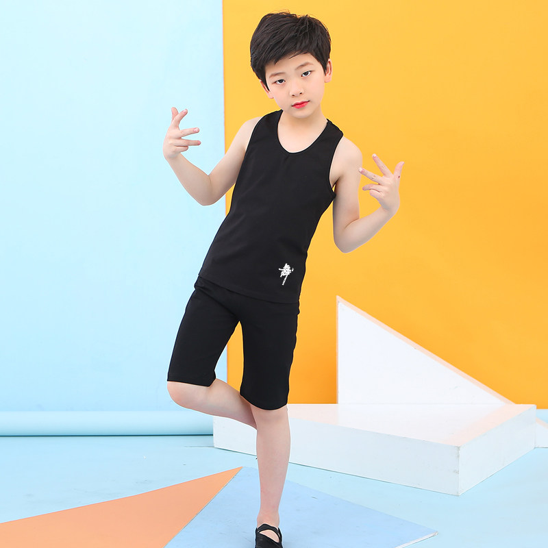 六一儿童节男童夏季舞蹈服男孩黑色短袖比赛练功拉丁舞演出服套装