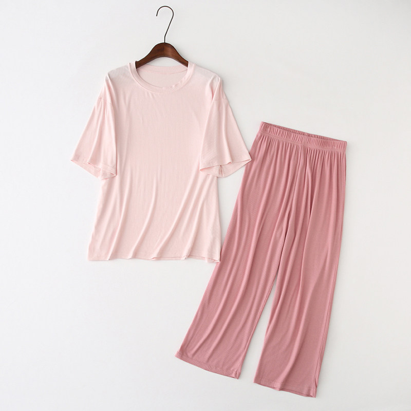 女式冰丝螺纹睡衣家居服套装凉爽