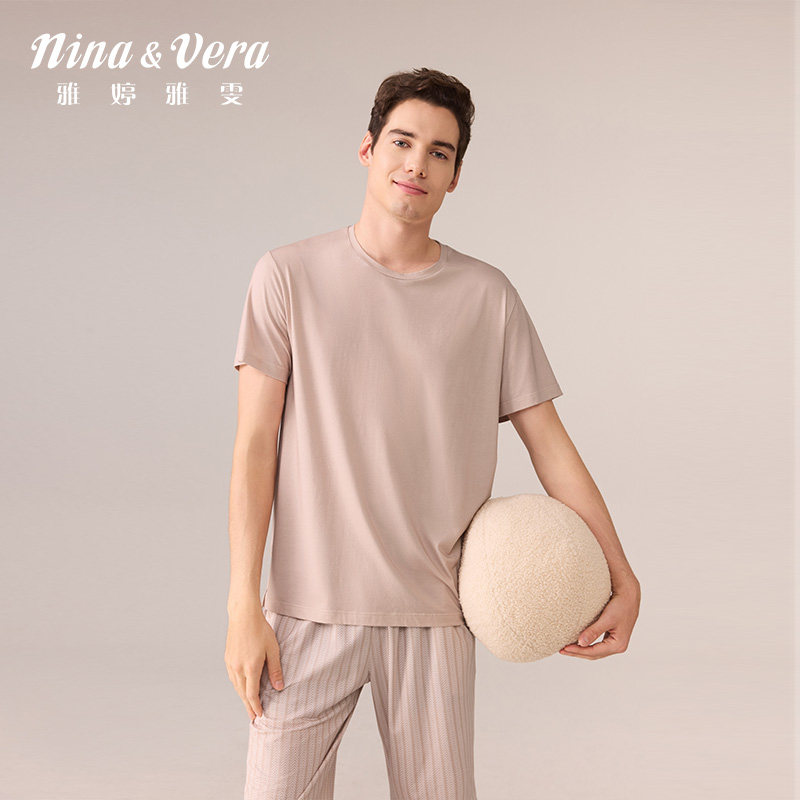 雅婷雅雯【莫代尔棉】25年新款男士睡衣夏季圆领套头短袖家居服