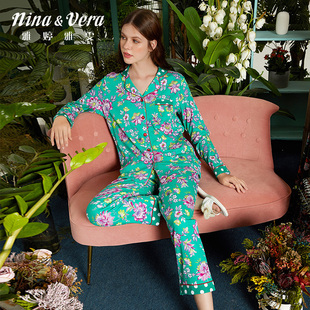 莫代尔棉 长袖 雅婷雅雯 睡衣女春秋款 家居服套装 芙蓉花秋冬季