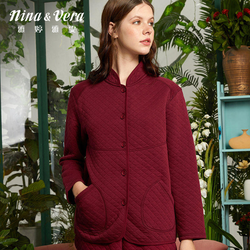 雅婷雅雯【三层空气棉】睡衣上衣单件男女夹棉红色家居服冬季情侣