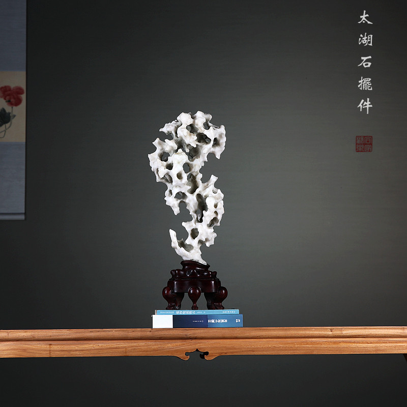 白色太湖石天然原石奇石观赏石灵璧石磬石摆件中式案头文房装饰品