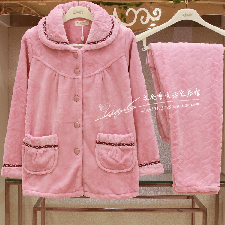 仙坤特价秋冬款新款家居服女士珊瑚绒剪绒法兰绒长袖大花睡衣套装