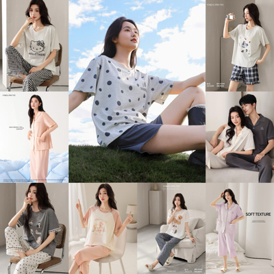 尹姿恋2026新款胸垫款睡衣女夏季天丝棉短袖卡通套装可外穿家居服