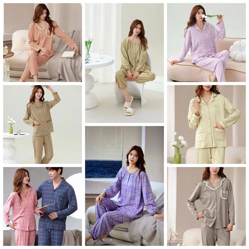 丽而倩情侣纯棉格子家居服简约
